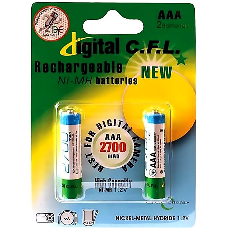 باطری نیم قلمی قابل شارژ دیجیتال سی.اف.ال مدل B-2700 بسته 2 عددی کد 4236