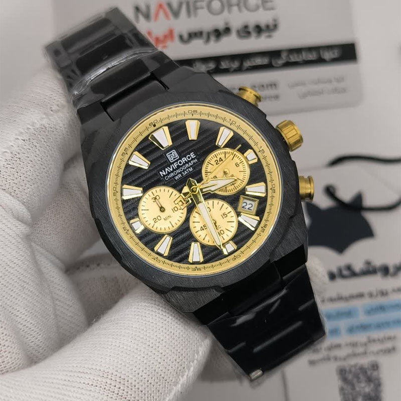 ساعت مچی نیوی فورس اورجینال مردانه مدل Naviforce NF8081 مشکی طلایی (سه موتوره)