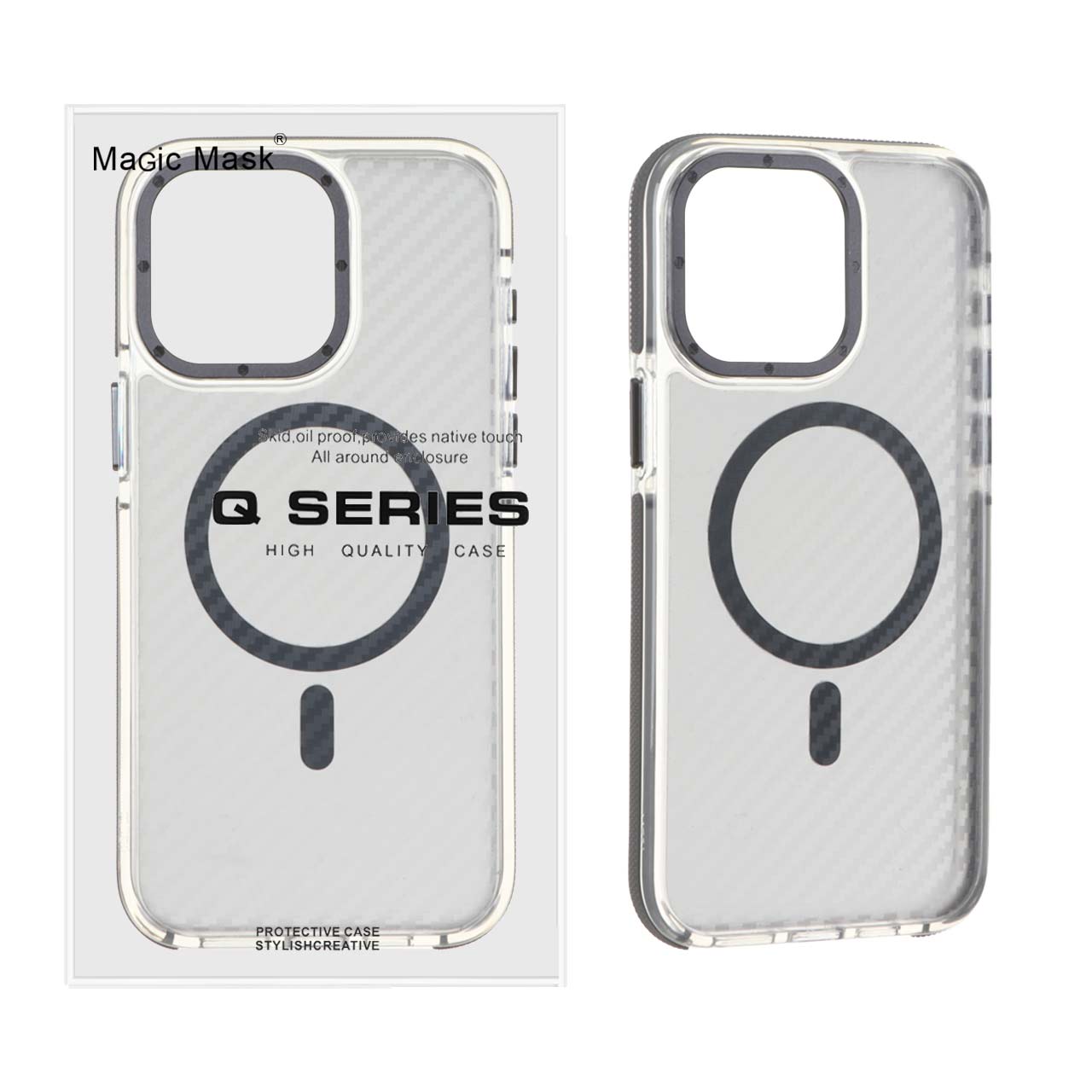 قاب اورجینال Q Series پشت کربن MagSafe مدل Apple iPhone 15 Pro Max - خاکستری (پک دار)