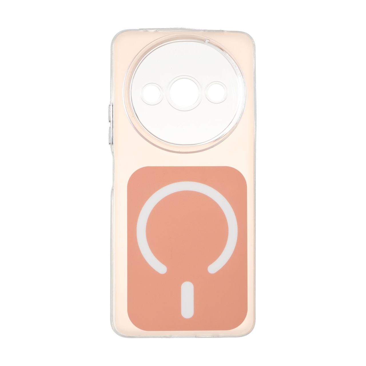قاب مستطیلی دور ژله ای طرح مگ سیف لنز شفاف Xiaomi Redmi A3 / A3x / Poco C61 - گلبهی