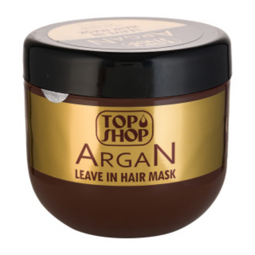 ماسک مو رطوبت رسان بدون آبکشی تاپ شاپ حاوی روغن آرگان مناسب موهای رنگ شده و آسیب دیده حجم 500 میلی لیتر