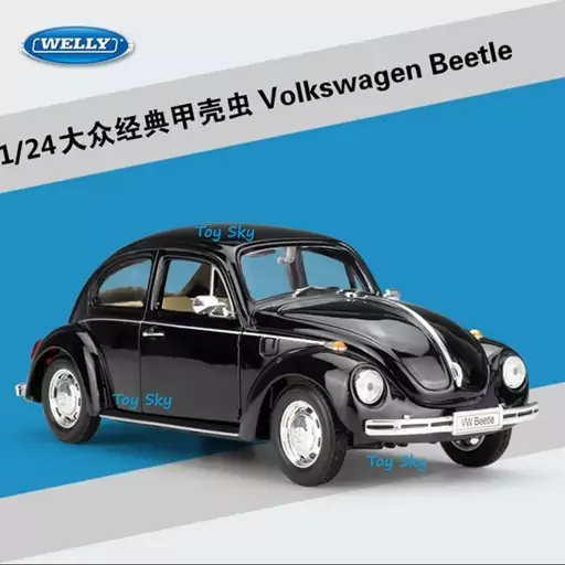 ماکت ماشین - فولکس واگن بیتل - Volkswagen Beetle - مقیاس 1.24 برند ویلی Welly - فلزی - دربها و کاپوت جلو بازشو