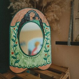آینه رومیزی طرح دختر و گربه