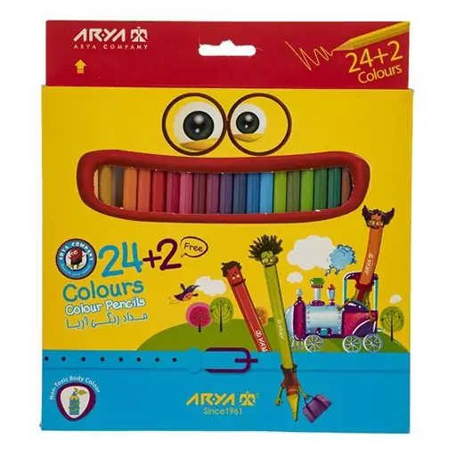 مدادرنگی 26 رنگ آریا (24 عدد با دو رنگ اضافه)، Arya Colored Pencil، جنس چوبی