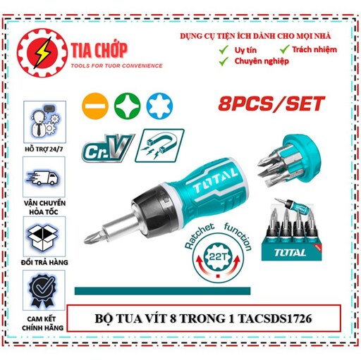 پیچگوشتی مشتی بلند 8 پارچه توتال (TOTAL) کد TACSDS1726