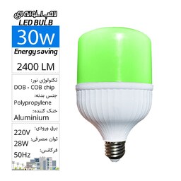 لامپ حبابی استوانه ای SMD  فوق کمصرف رنگی سبز  30وات LED BULB COLOR E27