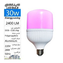 لامپ حبابی استوانه ای SMD  فوق کمصرف رنگی صورتی 30وات LED BULB COLOR E27