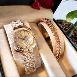 ست زنانه زیبا  ساعت استیل مارک hidy نگین دار به همراه دستبند ژوپینگ  به همراه جعبه کادویی 