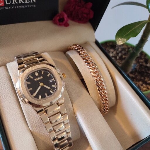 ست زنانه زیبا  ساعت استیل مارک والار  به همراه دستبند ژوپینگ  به همراه جعبه کادویی 