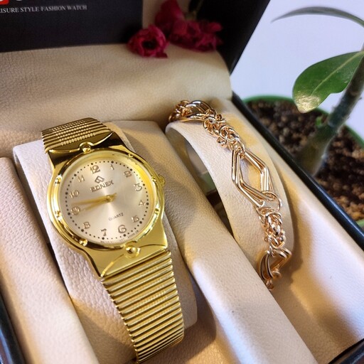 ست زنانه زیبا  ساعت استیل مارک سانکس به همراه دستبند ژوپینگ به همراه جعبه  کادو
