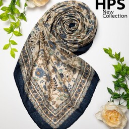 روسری نخ گارزا ژاکارد رنگی طرح گل زیبا و دلبر قواره بزرگ 140