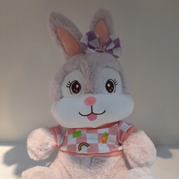 عروسک خرگوش وارداتی پولیشی لباس چهارخونه