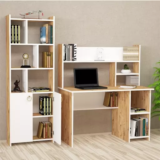 ست میز تحریر و کتابخانه مدل میترا کیفیت بالا تماما mdf پاک چوب