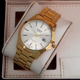 ساعت و دستبند مردانه طلایی با انگشتر جعبه و باتری  ارسال رایگان