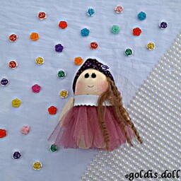 عروسک روسی دختر بنفش با موی ویو نسکافه ای.  عروسک جاکلیدی  عروسک دستساز  عروس 12 سانتی 