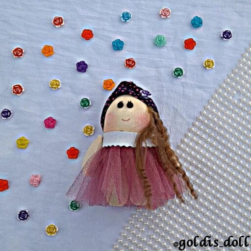 عروسک روسی دختر بنفش با موی ویو نسکافه ای.  عروسک جاکلیدی  عروسک دستساز  عروس 12 سانتی 