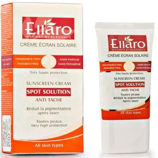 کرم ضد آفتاب ضد لک SPF50 اسپات سولوشن الارو Ellaro spot solution sunscreen spf 50