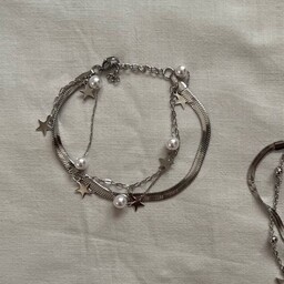 دستبند ستاره و مروارید و ماری 3 لاین فول استیل