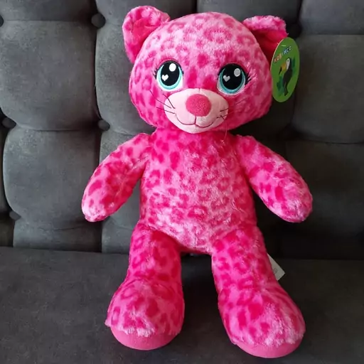 عروسک پولیشی گربه صورتی پررنگ برند باب build a bear با مهر bab