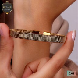دستبند بنگل حصیری اسپرت (تمام استیل) (فری سایز) ضد حساسیت و رنگ ثابت