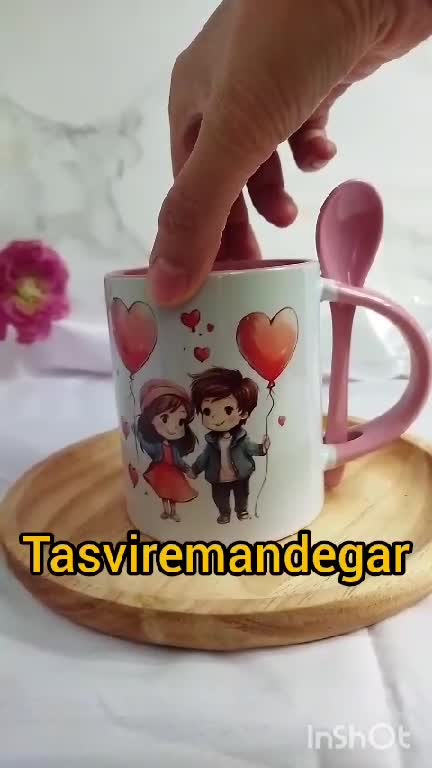 ماگ سرامیکی قاشق دار دسته و داخل رنگی 