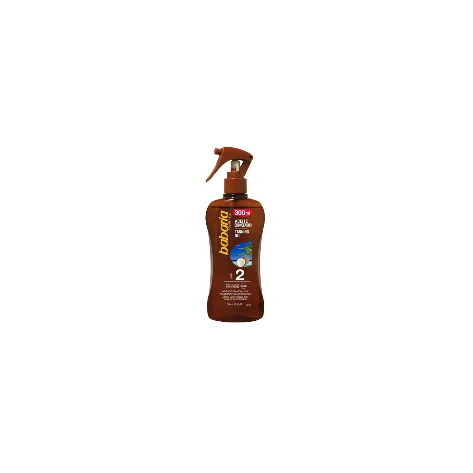 اسپری روغن برنزه کننده باباریا مدل نارگیل حجم 300 میلی لیتر SPF2
