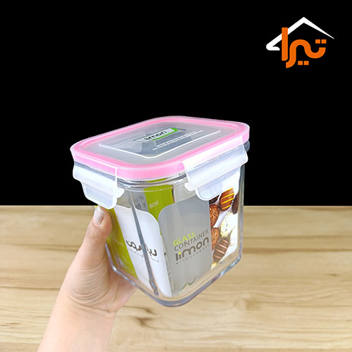 ظرف شیشه ای مربع دربدار 860 میلی لیتر لیمون الوان