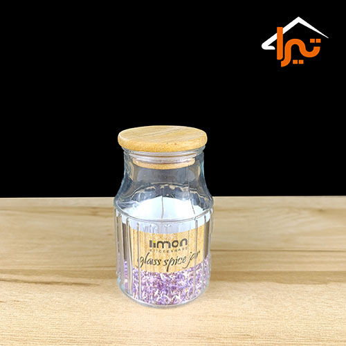 ادویه شیشه ای 230 میلی لیتر درب چوبی