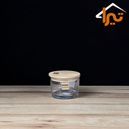 ظرف شیشه ای گرد 190 میلی لیتر درب چوبی