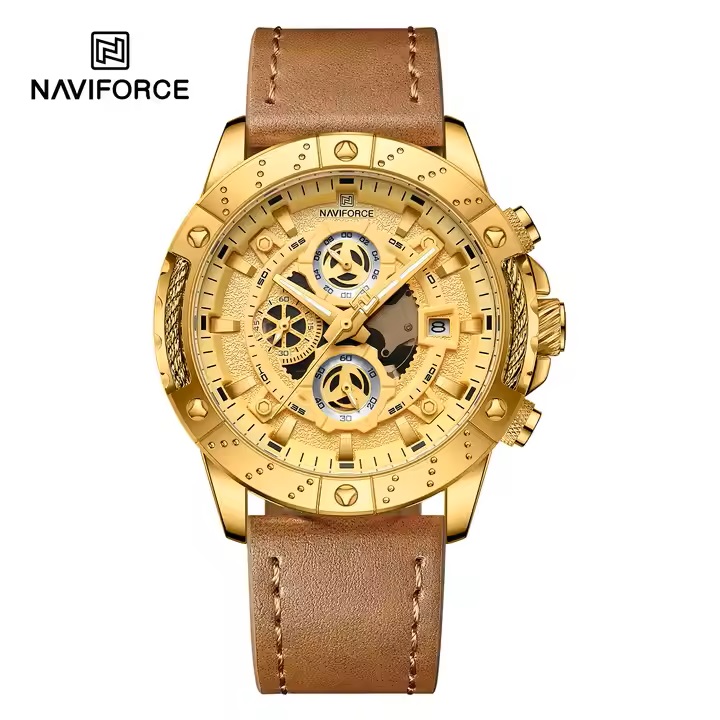 ساعت مچی مردانه نیوی فورس مدل NAVIFORCE 8055 طلایی قهوه ای