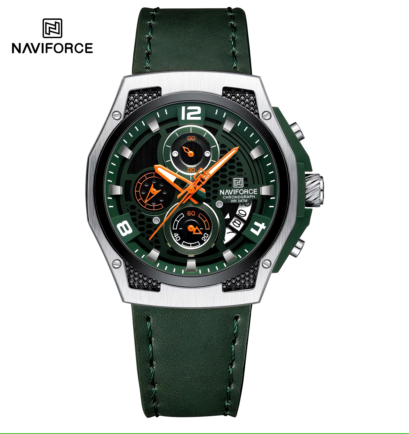 ساعت مچی مردانه نیوی فورس چرمی مدل NAVIFORCE 8051 سبز