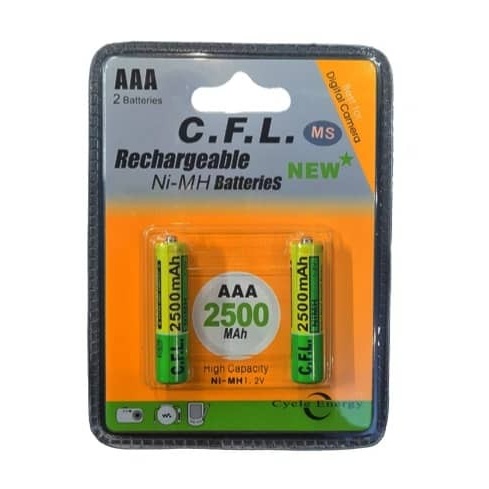 باتری نیم قلمی شارژی CFL AAA 2500mAh (بسته 2عددی)