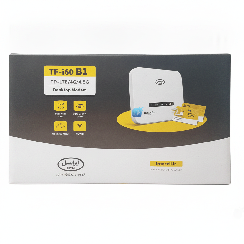 مودم 4G/TD-LTE ایرانسل مدل TF-i60 B1 به همراه سیم کارت خام پلمب و (50 گیگ اینترنت هدیه)
