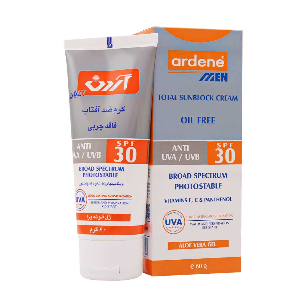 کرم ضد آفتاب مردانه آردن SPF30 فاقد چربی 60 گرم Ardene Total Sunblock Cream Oil Free For Men SPF30 60 g