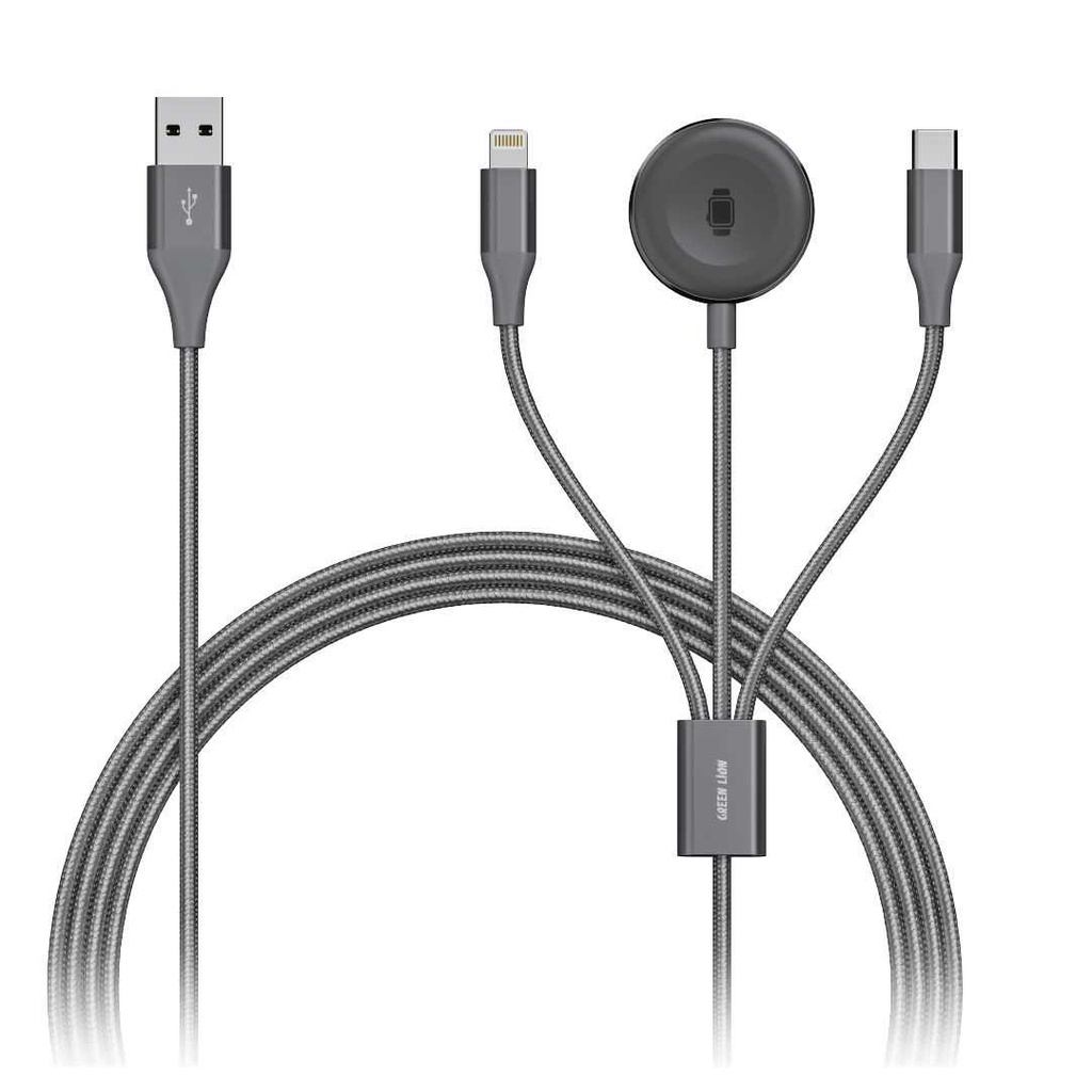 کابل Green Lion 3 in 1 Charging Cable 1.2M 2.4A (Lightning/iWatch Charger/Type-C