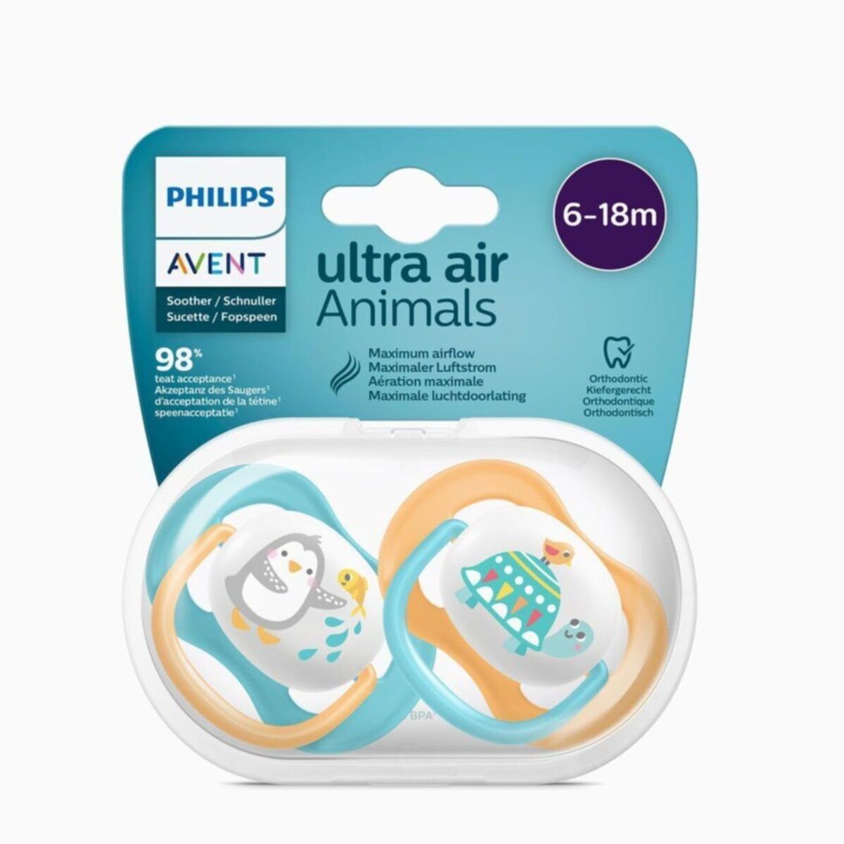 پستانک ارتودنسی 6 تا 18 ماه دوتایی فیلیپس اونت PHILIPS AVENT سری UltraAir مدل SCF080/07