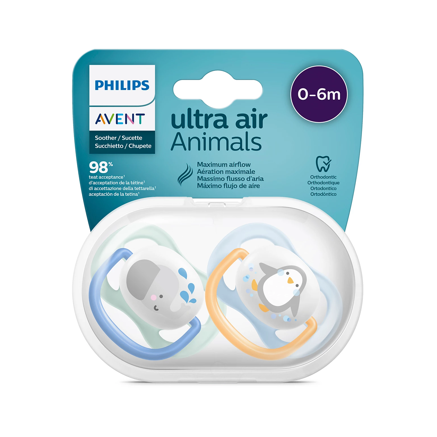 پستانک ارتودنسی 0 تا 6 ماه دوتایی فیلیپس اونت UltraAir مدل SCF080/05