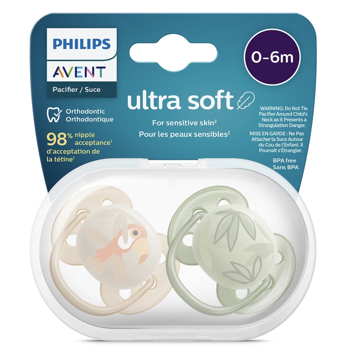 پستانک ارتودنسی 0 تا 6 ماه دوتایی فیلیپس اونت PHILIPS AVENT سری UltraSoft مدل SCF091/07
