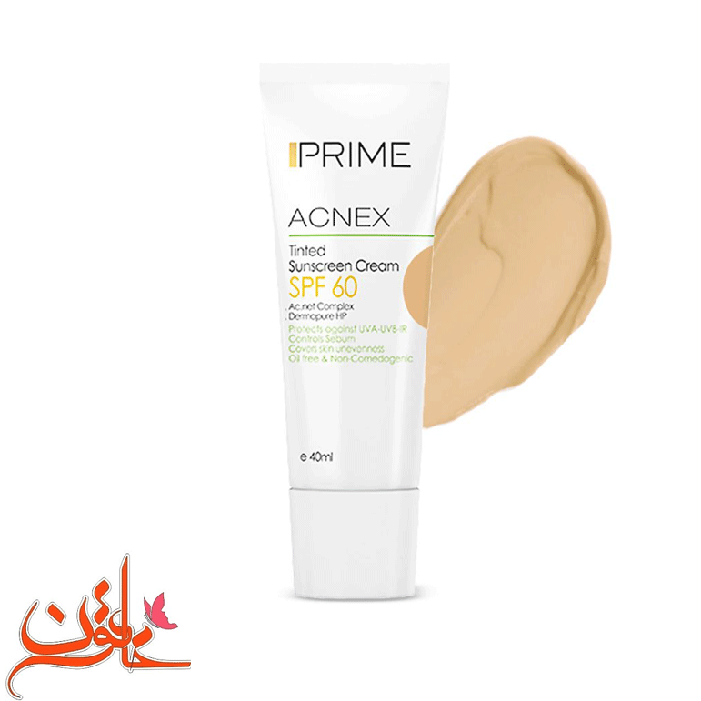 کرم ضد آفتاب رنگی پریم فاقد چربی مدل Acnex Tinted رنگ بژ روشن