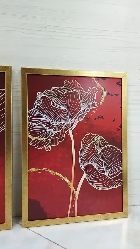 تابلو دکوراتیو مجموعه گل های گرافیکی زرشکی سایز 50در70