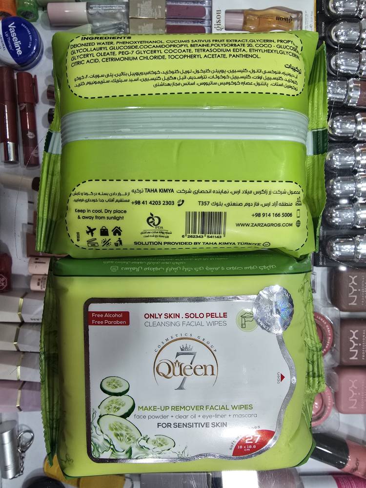 دستمال مرطوب آرایش پاک کن حاوی عصاره خیار مناسب پوست چرب بسته 27عددی سون کوئین اصلی به شرط اصالت | اورجینال