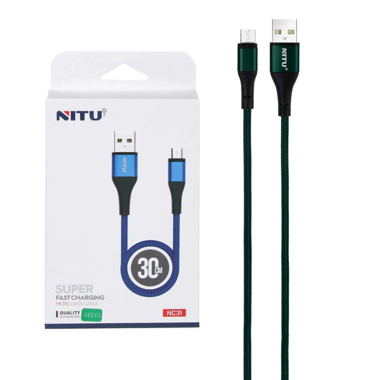 کابل شارژ پاوربانک فست اندروید NITU مدل NC31 - سبز (گارانتی 18 ماه تعویض نیکان همراه)