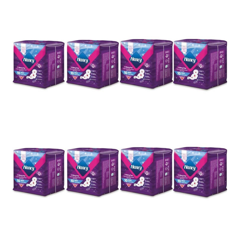 نوار بهداشتی بالدار نازک ضد حساسیت شب و روز نانسی مدل ماکسی با جذب خیلی زیاد سایز خیلی بزرگ مجموعه 8 عددی