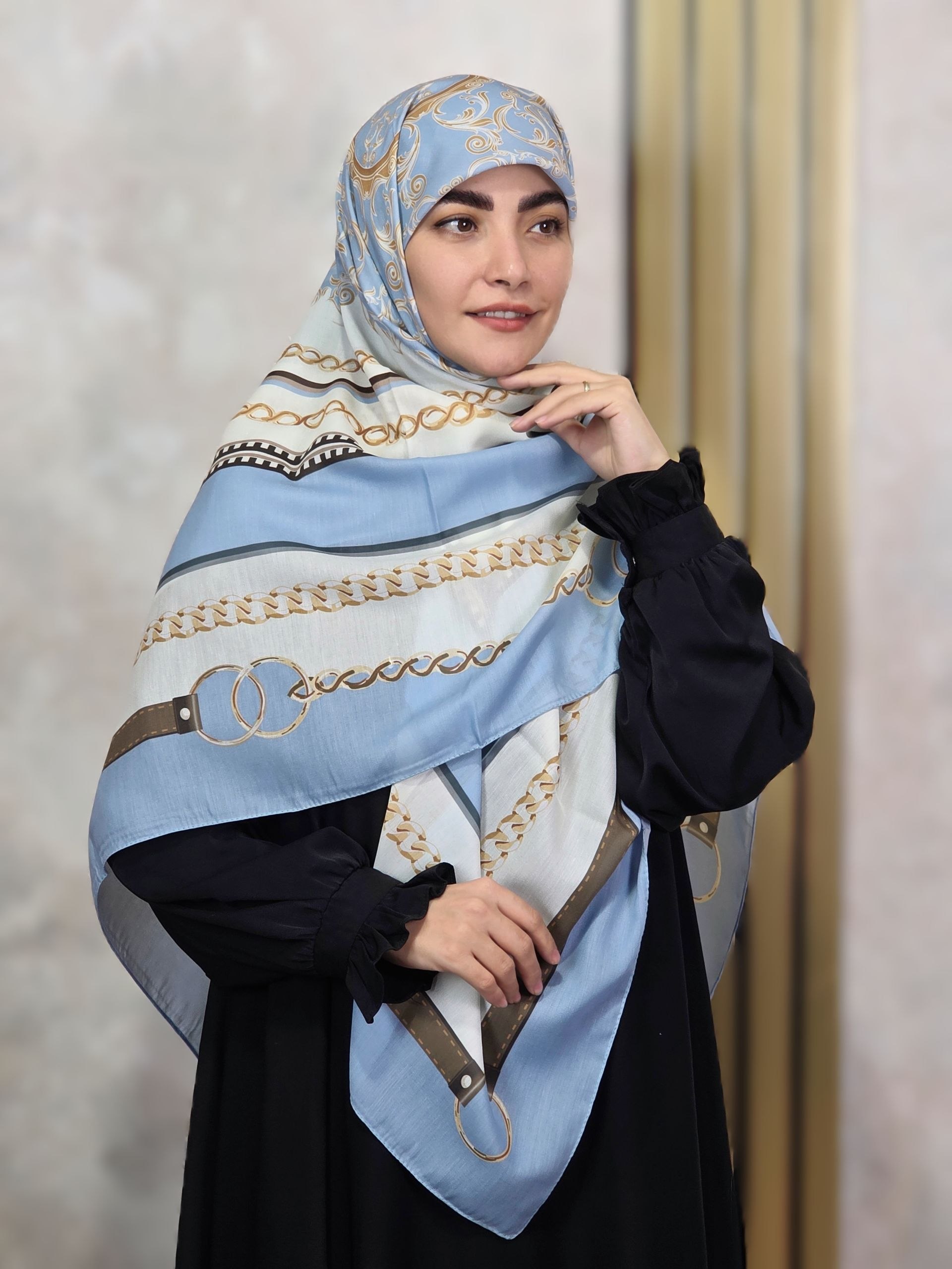 روسری سوپر نخ 140 اسلیمی آبی