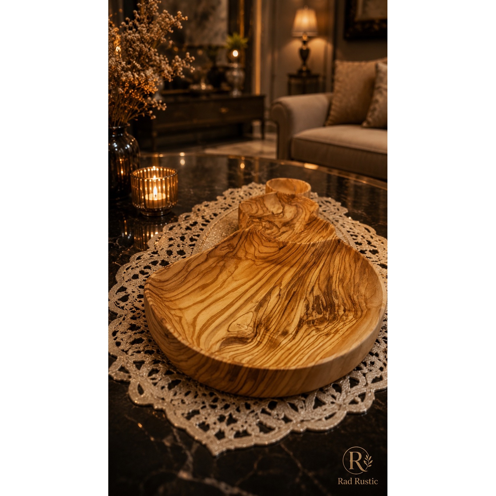 سینی مزه رستیک چوب خوش نقش و نگار زیتون