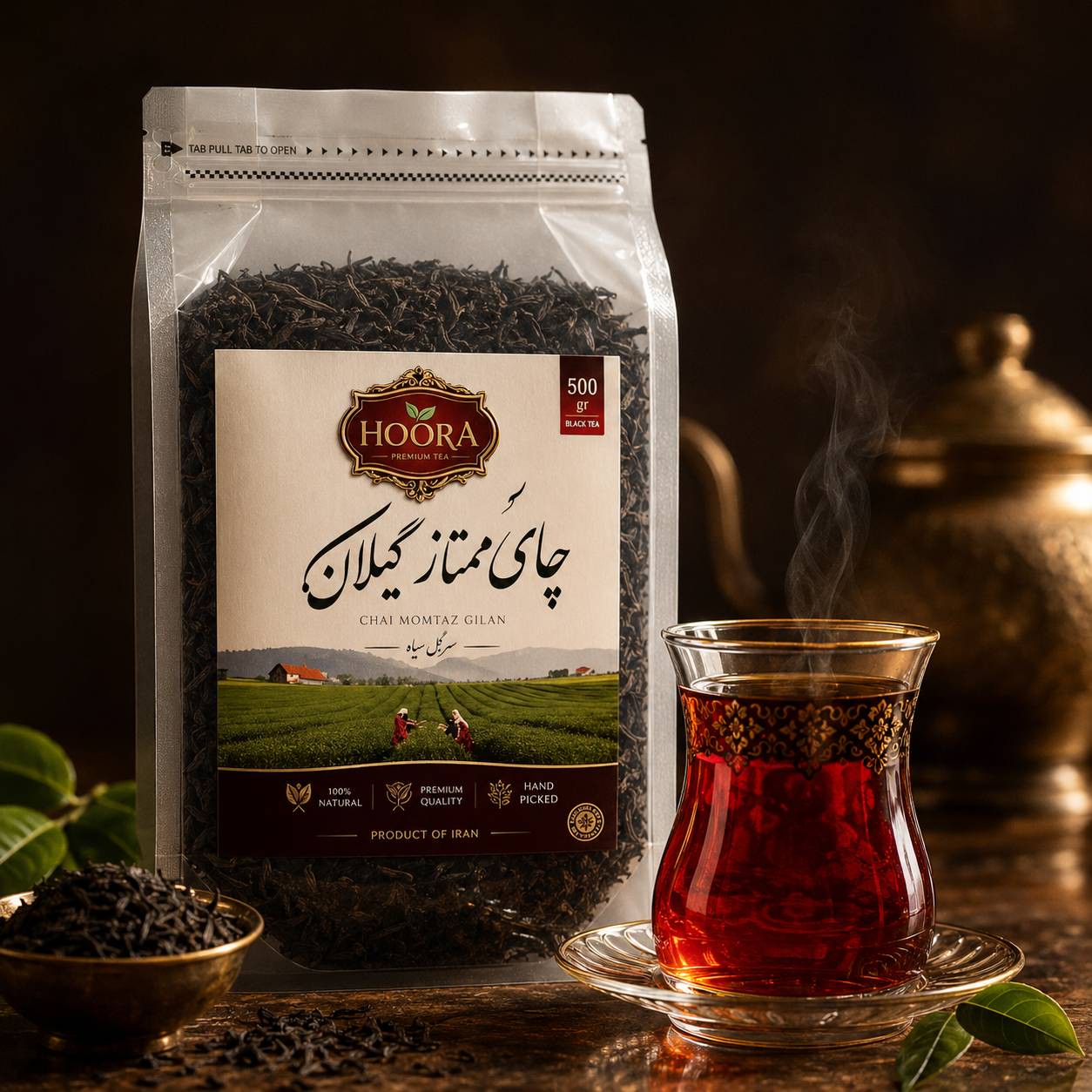 چای سیاه ایرانی هورا مدل سرگل گیلانی ارگانیک