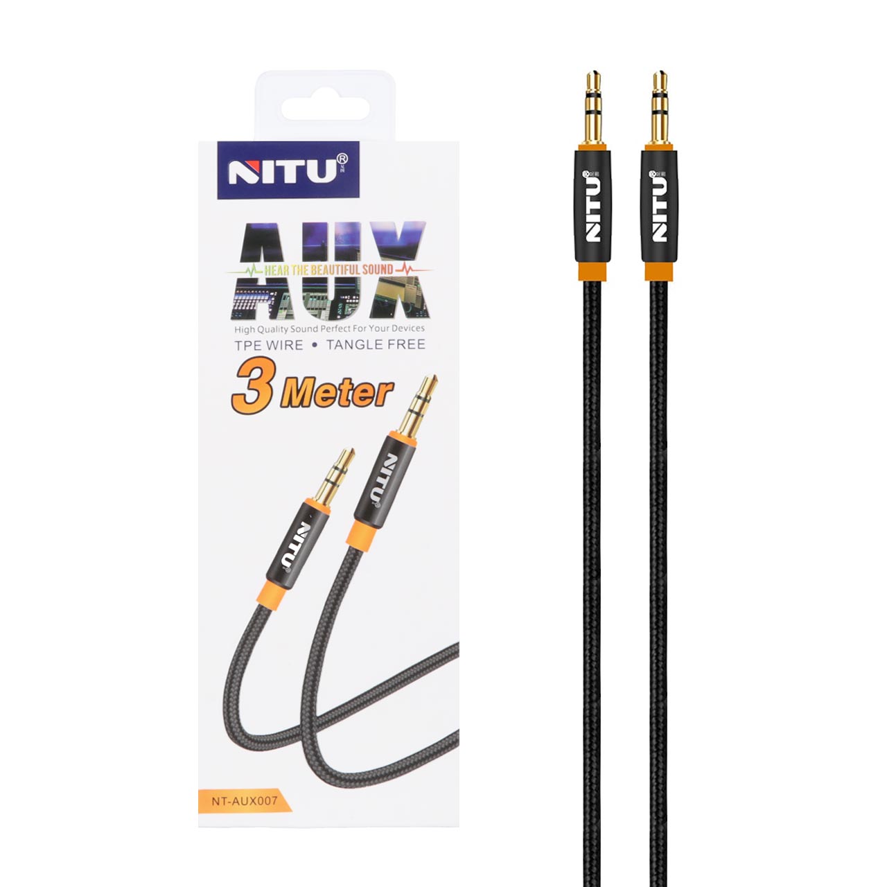 کابل 3 متری Nitu Aux مدل NT- Aux007 - مشکی (گارانتی 18 ماه تعویض نیکان همراه)