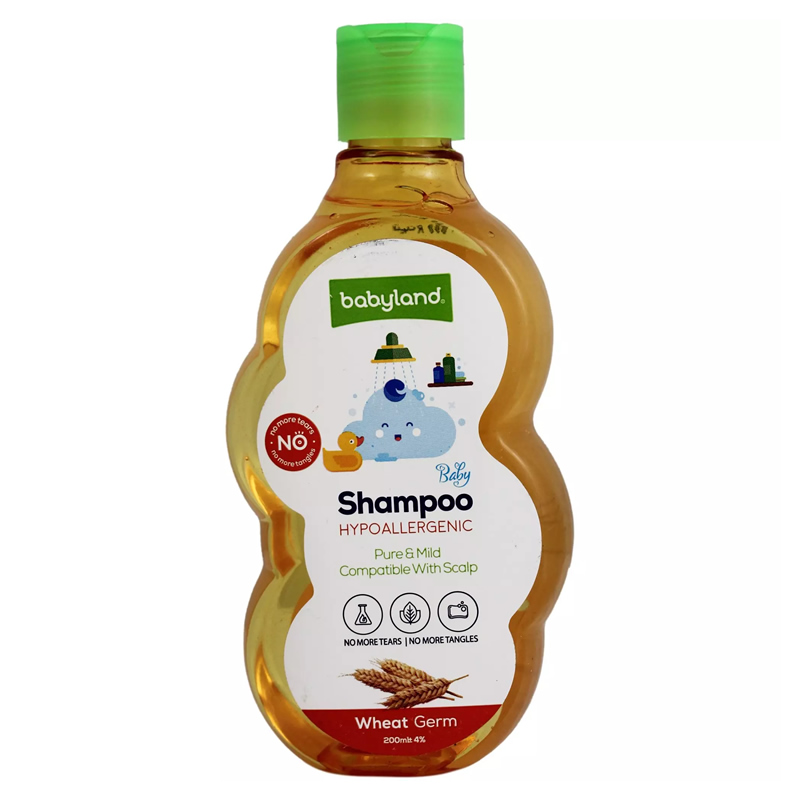 شامپو کودک ضد آلرژی و پروتئینه حاوی عصاره جوانه گندم بیبی لند Hypoallergenic Wheat Germ Hair Shampoo For Kids 200ml B...