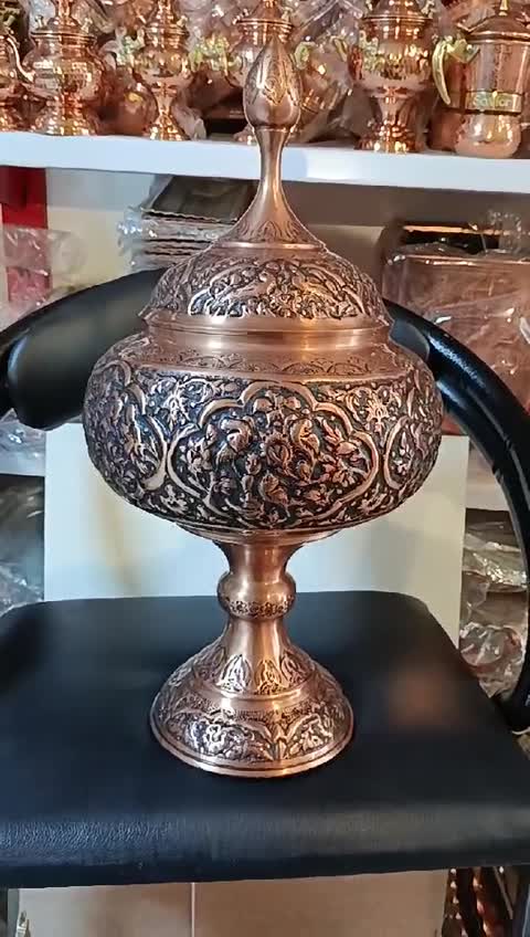 آجیل خوری مسی قلم دست سایز بزرگ گل و مرغ