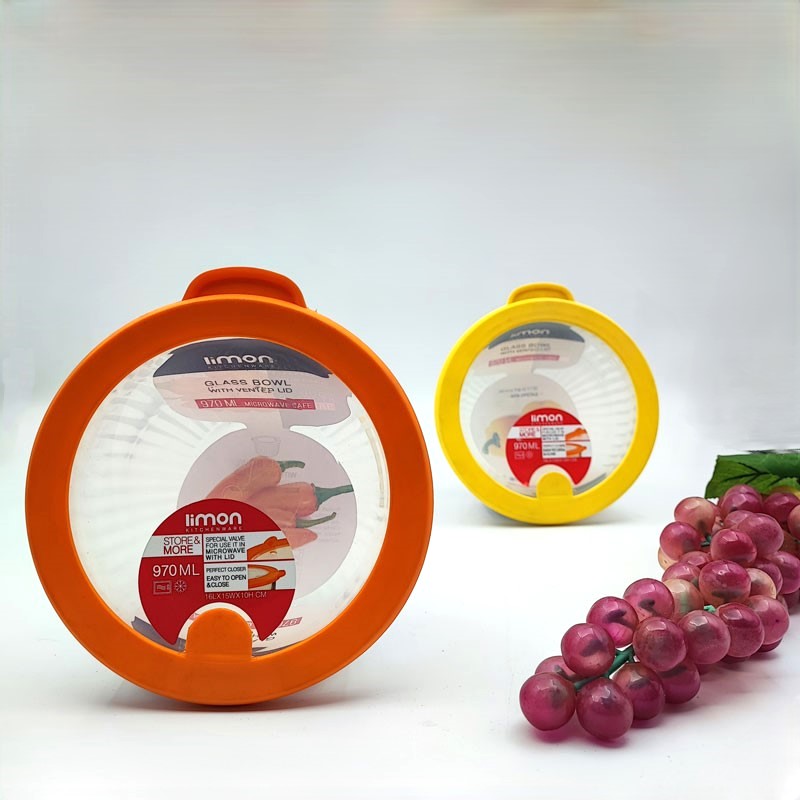 ظرف شیشه ای شیاردار 970ML لیمون